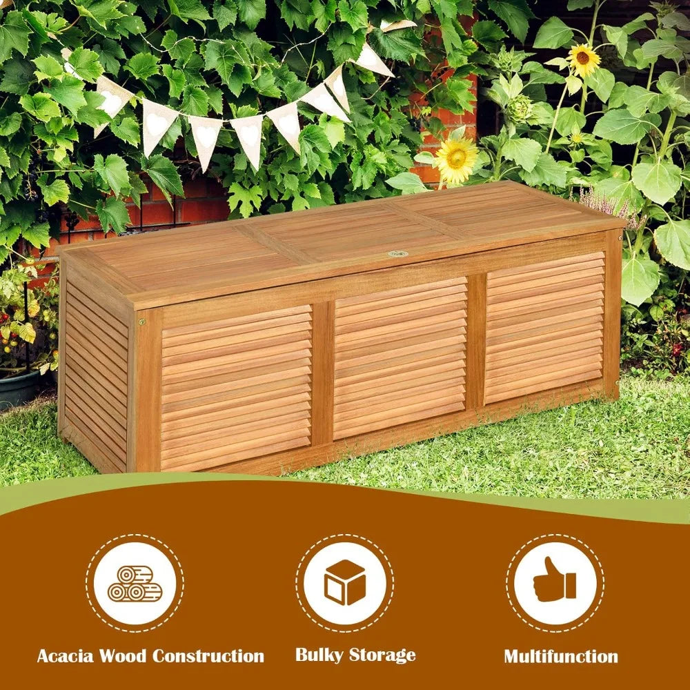 Acacia Wood Deck Box Outdoor Storage Bench for Patio