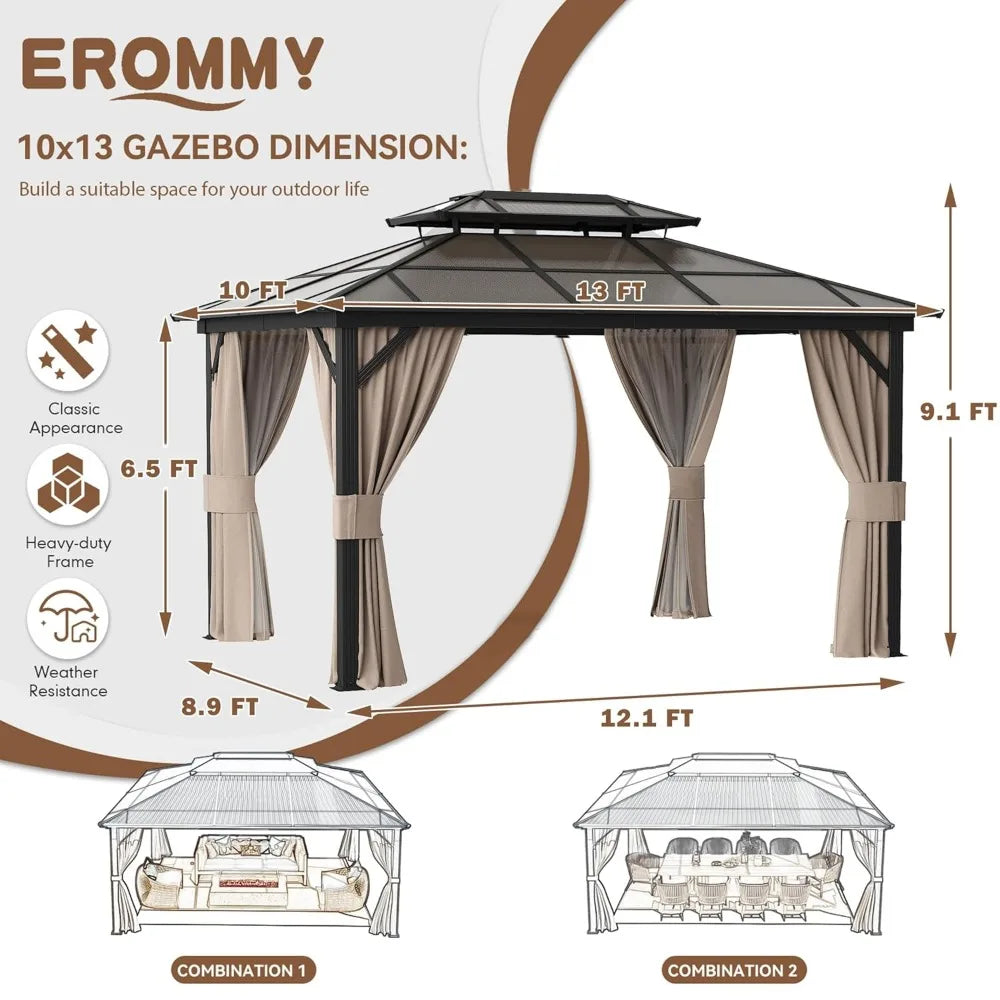 DUOFU Double Roof Gazebo With Netting And Curtains Aluminum Frame