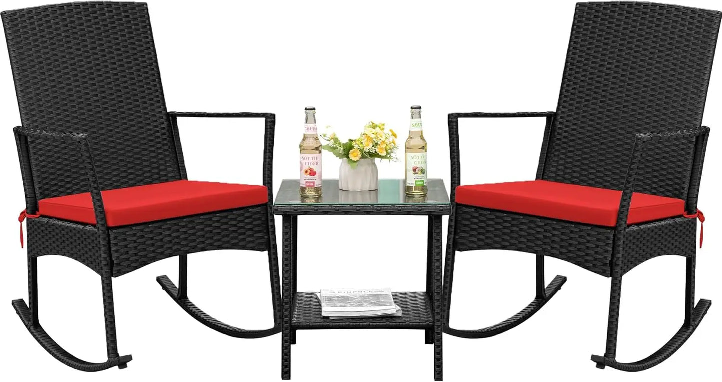 Flamaker Outdoor Furniture Rocker Set With PE Rattan Patio