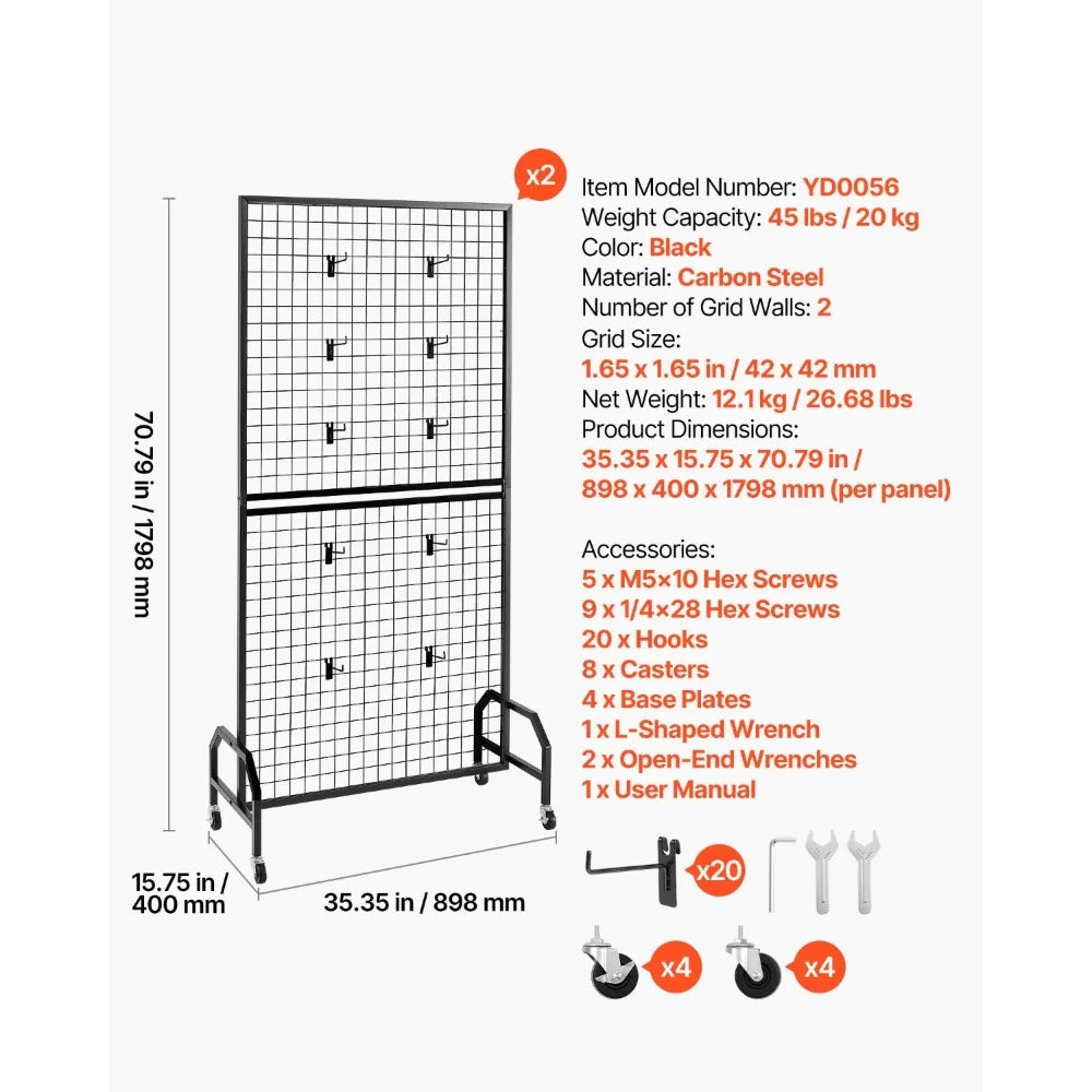 Rolling Grid Wall Panels On Wheels Metal Wire Display Rack