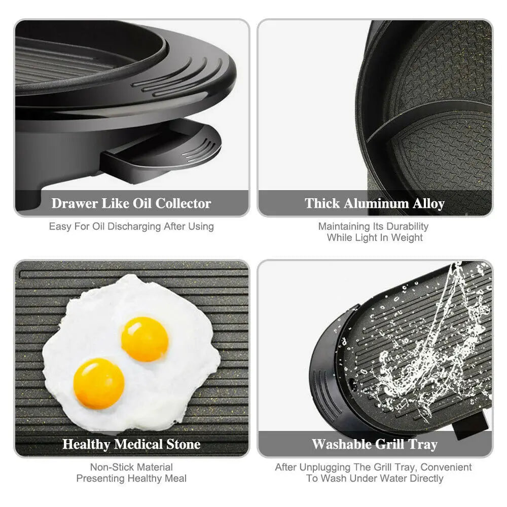 2 In 1 Portable Electric Hot Pot Grill Teppanyaki Pan