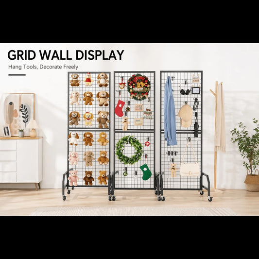 Rolling Grid Wall Panels On Wheels Metal Wire Display Rack