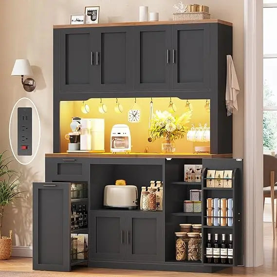 Pantry Cabinet With Charging Station And LED Light