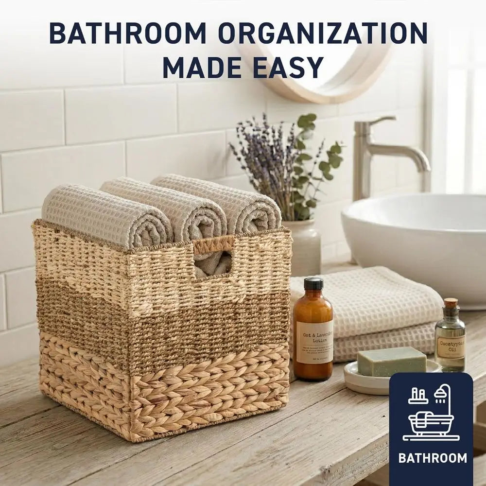 Natural Water Hyacinth Storage Basket Set of 8 Handles