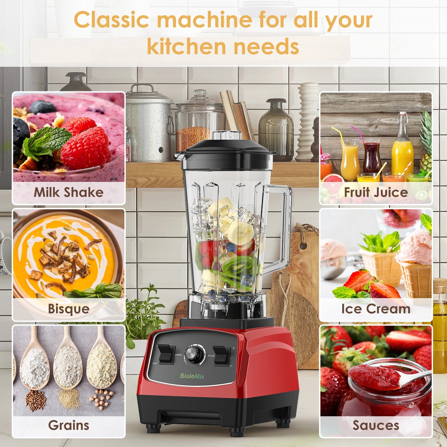 Biolomix BPA Free 3HP 2200W Heavy Duty Blender Mixer Juicer