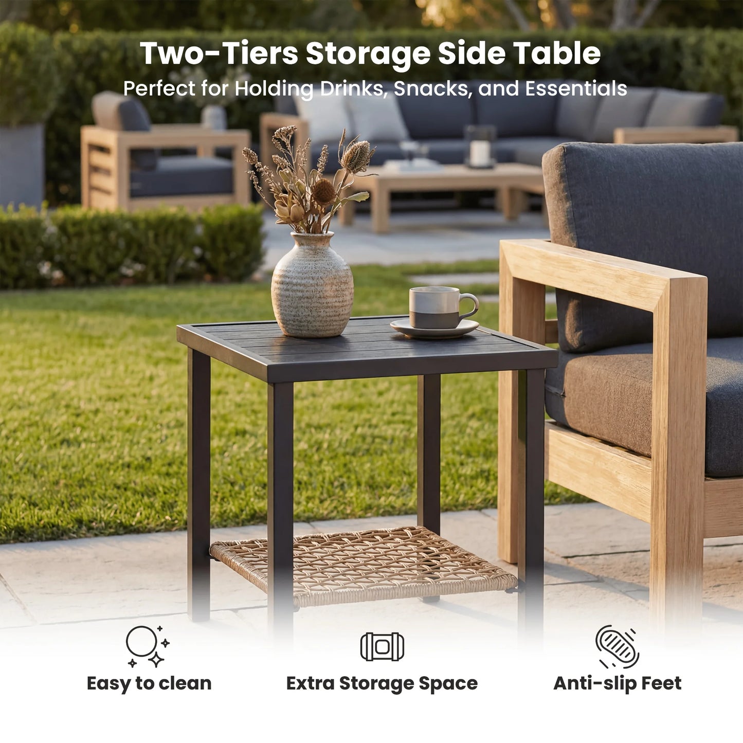 PIYRQ Rattan Rocking Chair Set Outdoor Patio Wicker Glider Seating