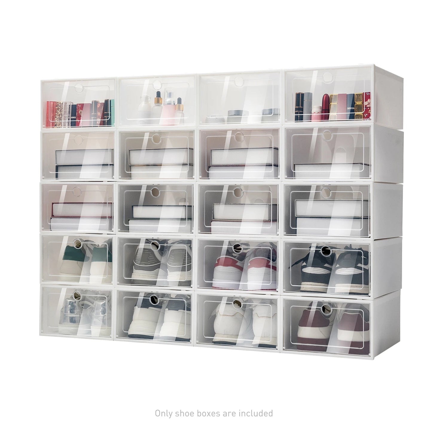 Foldable Flip Shoe Boxes 20 or 24 Pack Clear Plastic