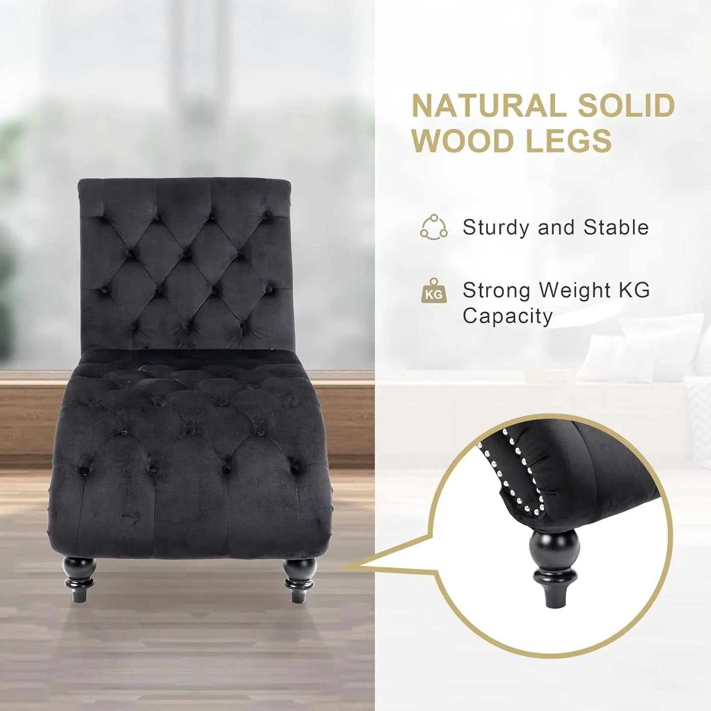 Armless Velvet Chaise Lounge Chair With Tufted Back And Pillow