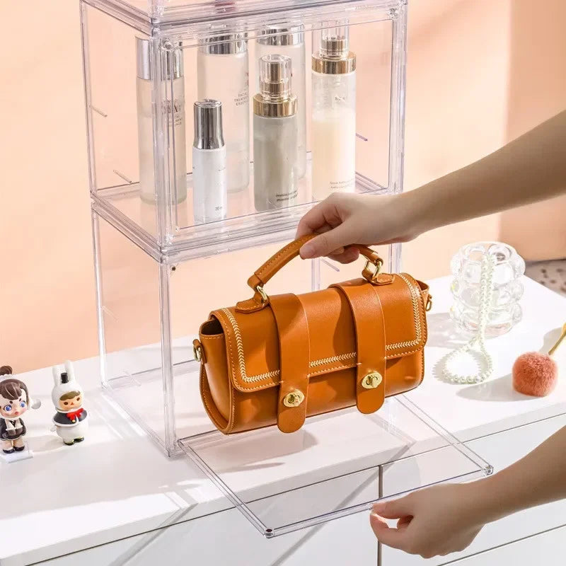 Clear Display Box Stackable Plastic Storage Bins for Collectibles and Cosmetics