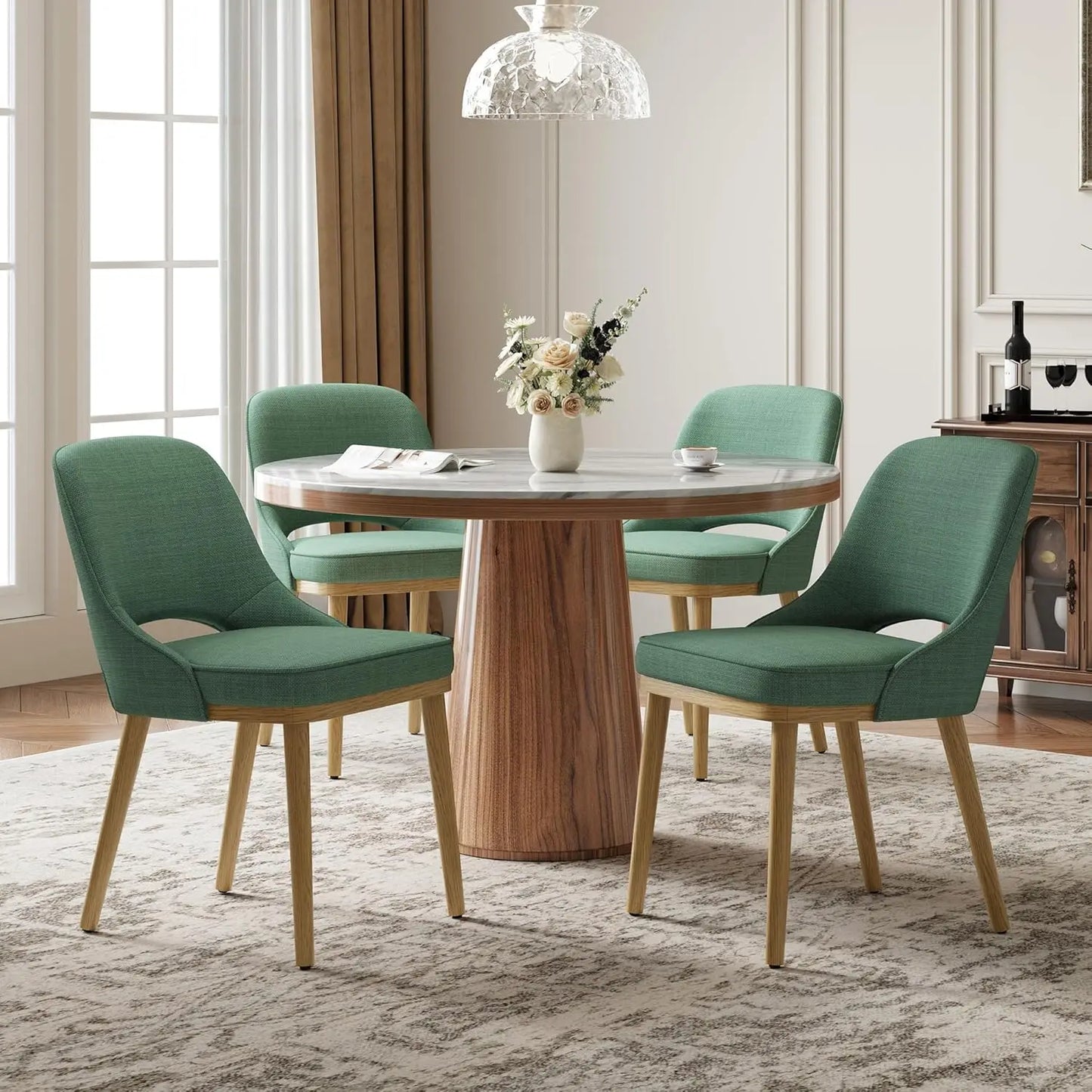 Modern Upholstered Dining Chairs Set Of 4 With Open Back Ergonomic
