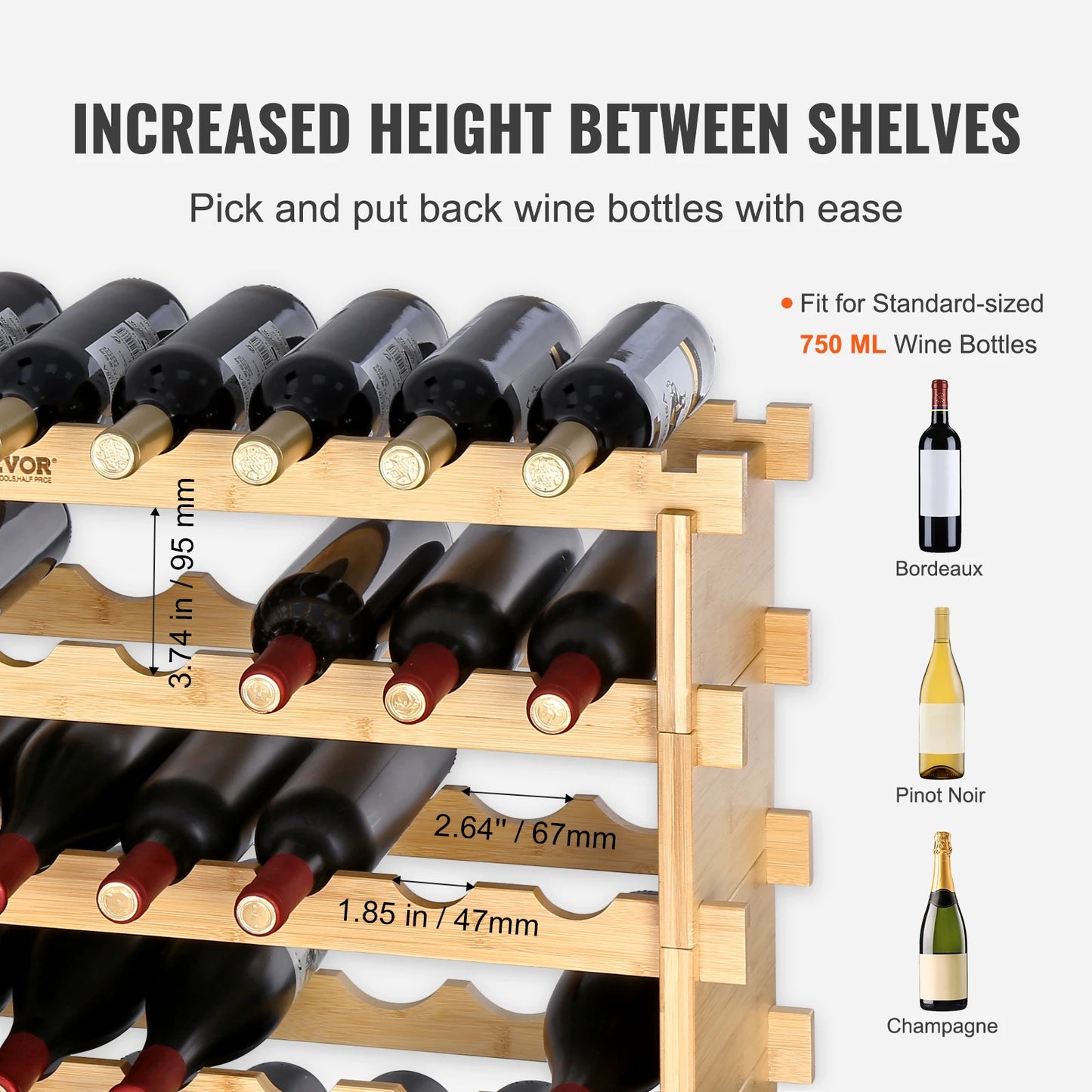 SucceBuy Bamboo 8-Tier Stackable Wine Rack Free Standing Display Shelves