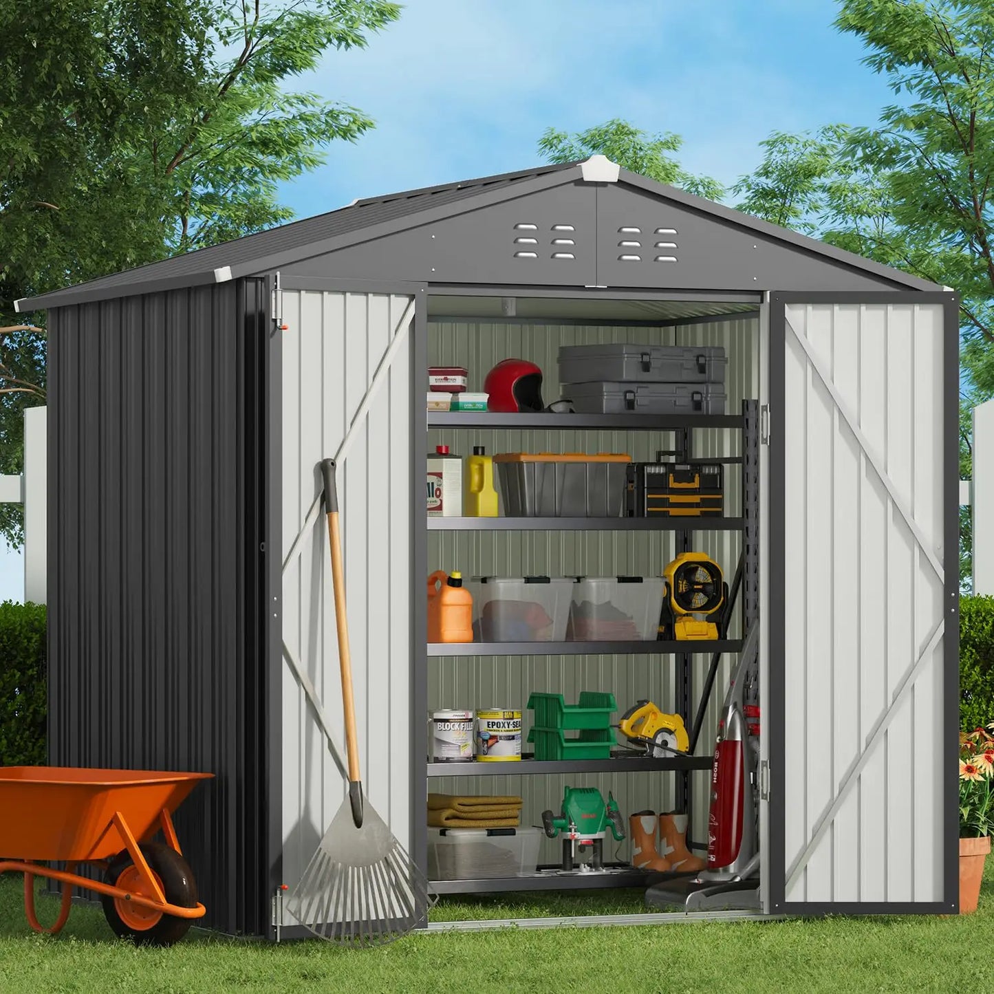 XIAOLANG Outdoor Storage Shed Galvanized Metal with Double Lockable Doors