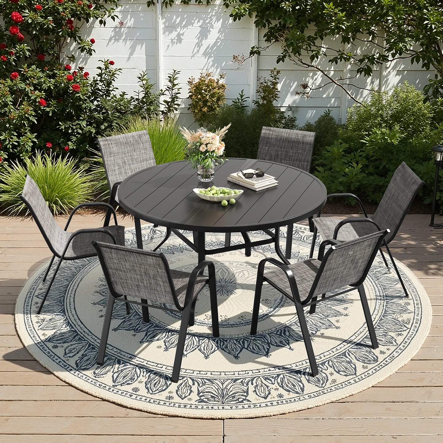 Farini 7-Piece Outdoor Dining Set For Six With Round Table