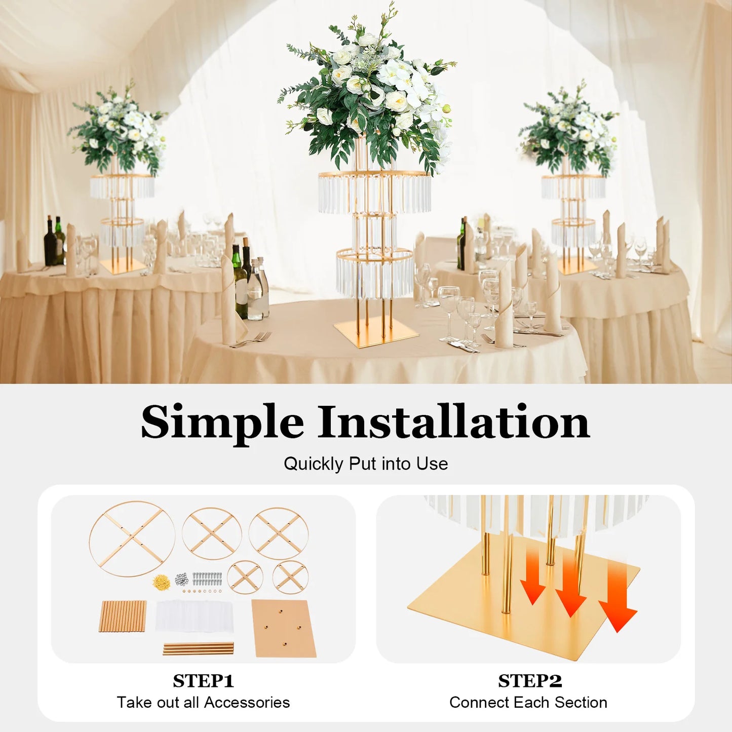 5-Tier Acrylic Crystal Flower Stand For Wedding Centerpieces Iron Frame