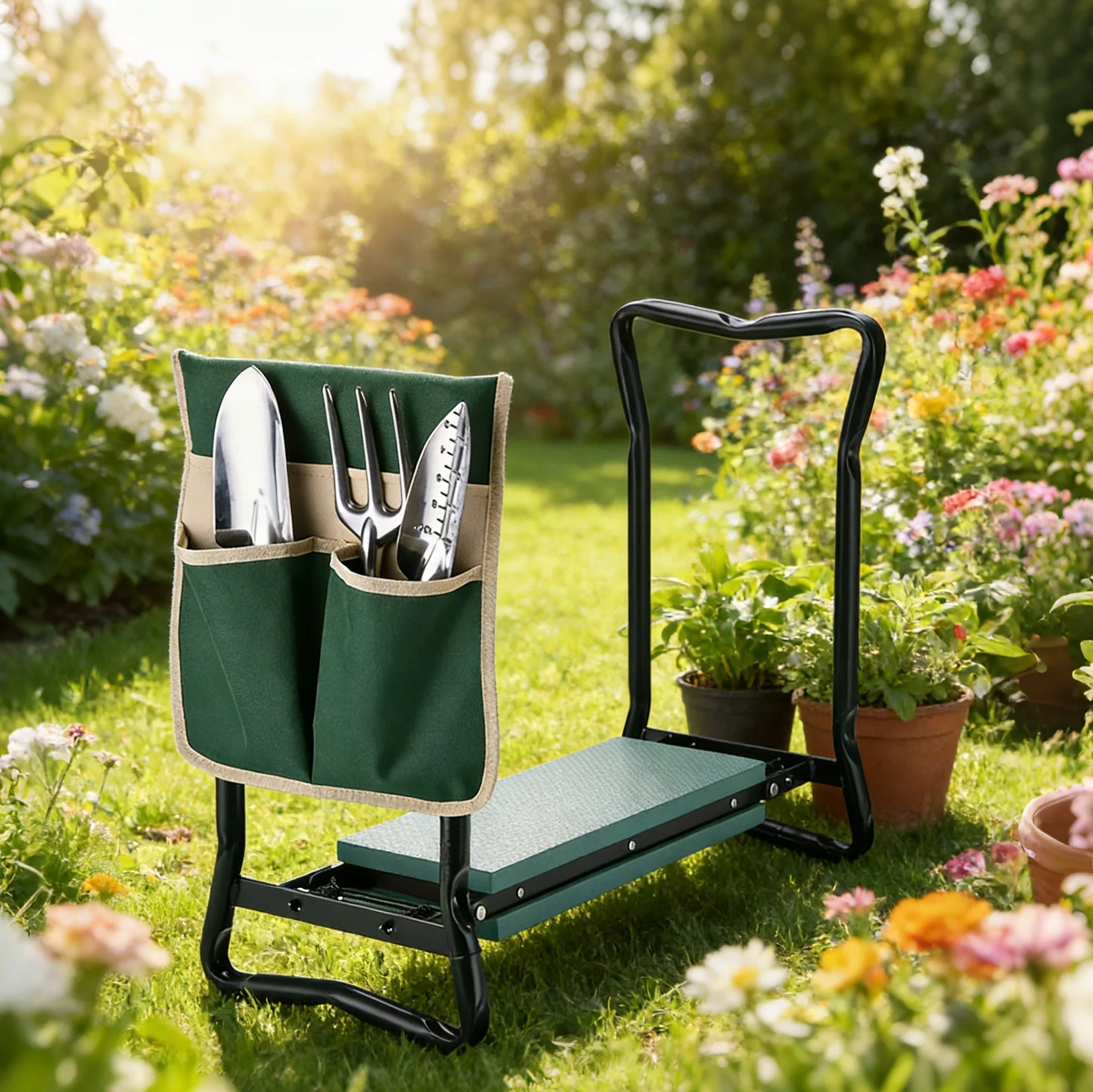 Foldable 2-In-1 Garden Kneeler And Seat With Detachable Tool Bag
