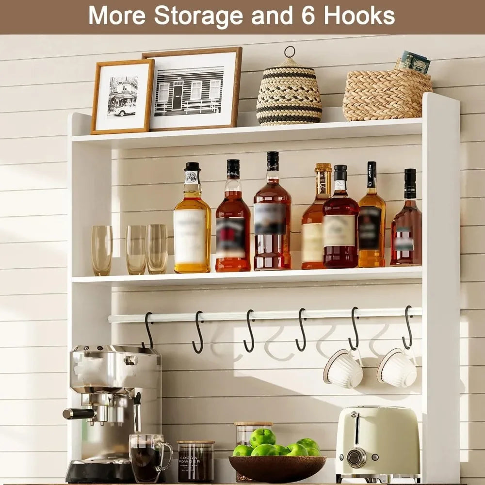 XMSJ Farmhouse Bakers Rack With Power Outlets And Storage