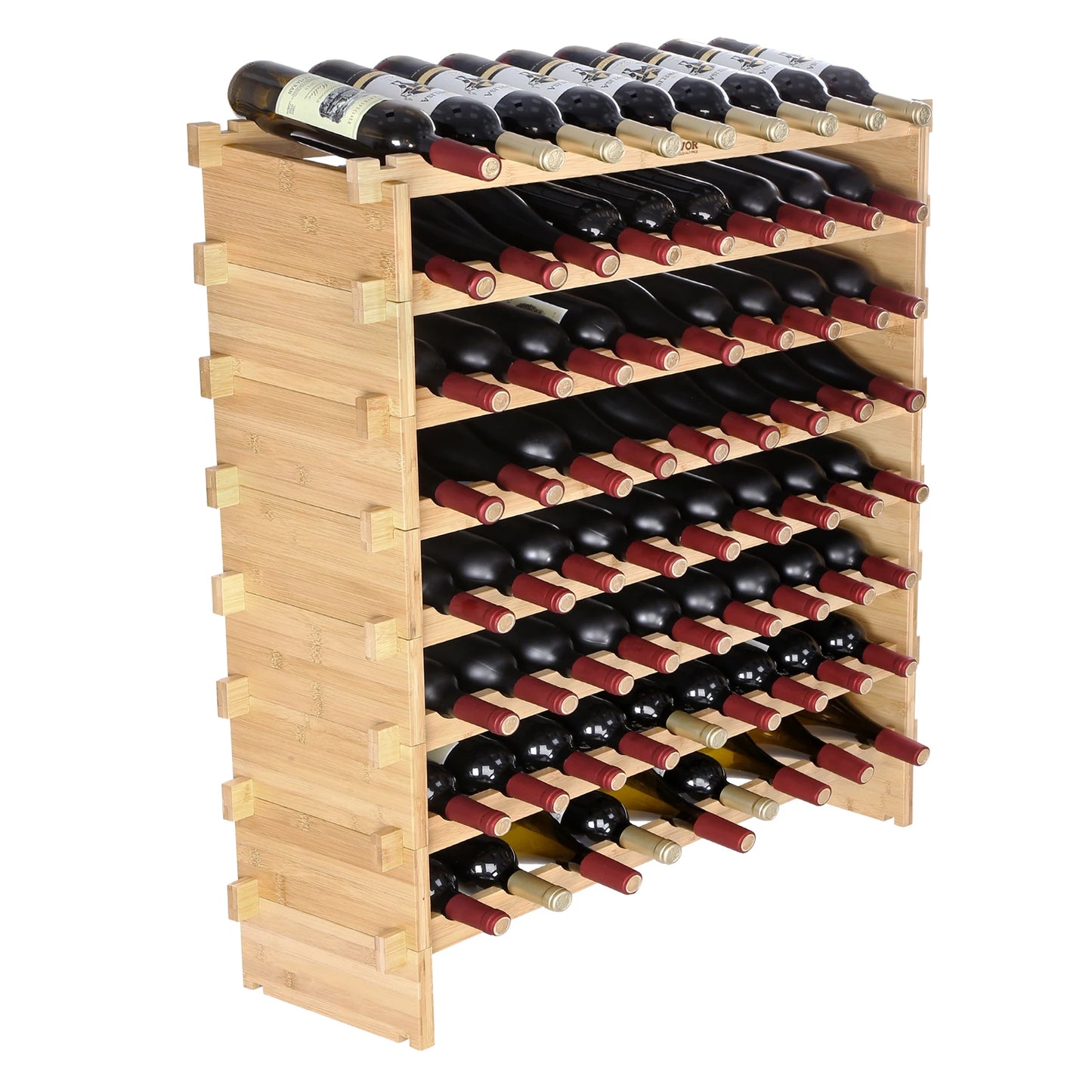 SucceBuy Bamboo 8-Tier Stackable Wine Rack Free Standing Display Shelves