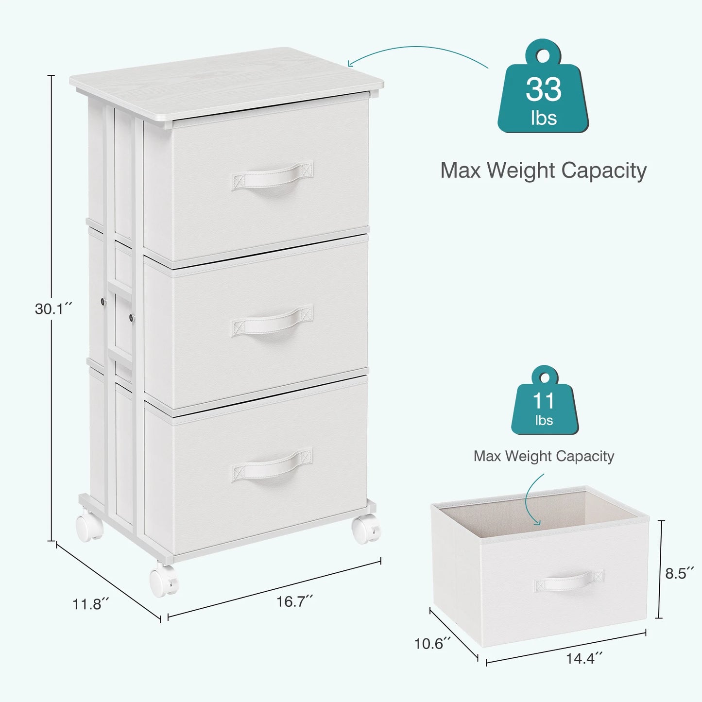 JHK Rolling Dresser Storage Cabinet With Steel Frame And Wheels