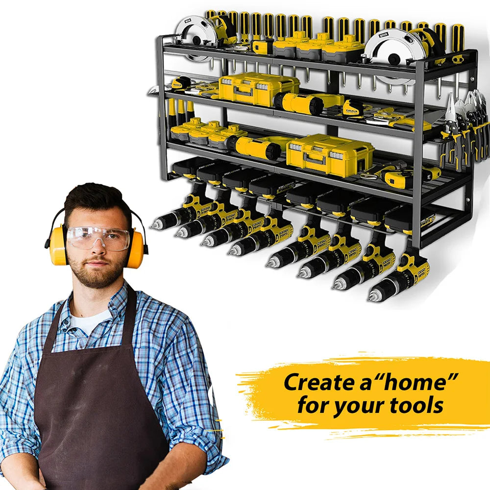 Power Tool Storage Rack 4 Tier Garage Organizer Wall Mount