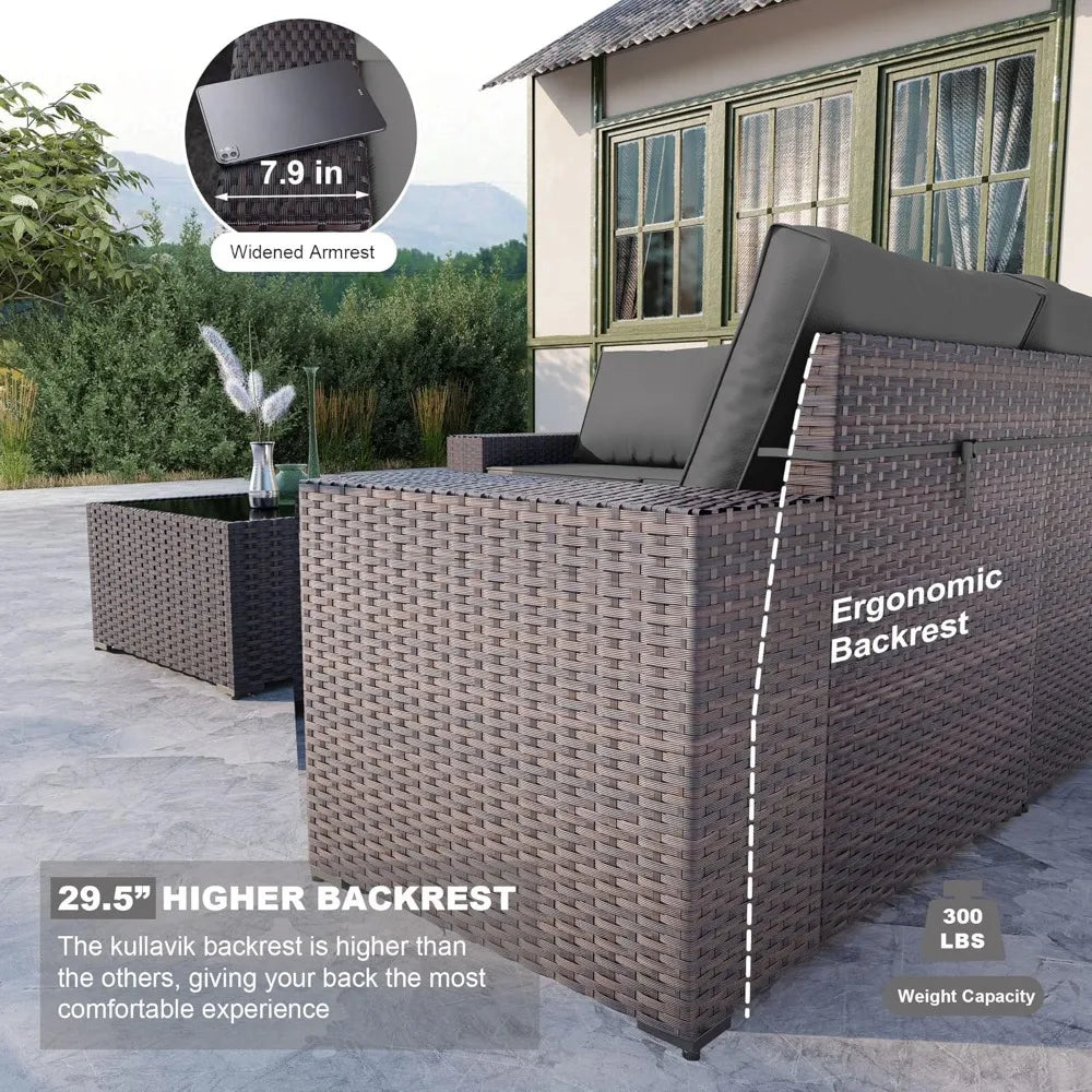 Frame 6-Piece Outdoor Patio Sectional Furniture Set In PE Rattan