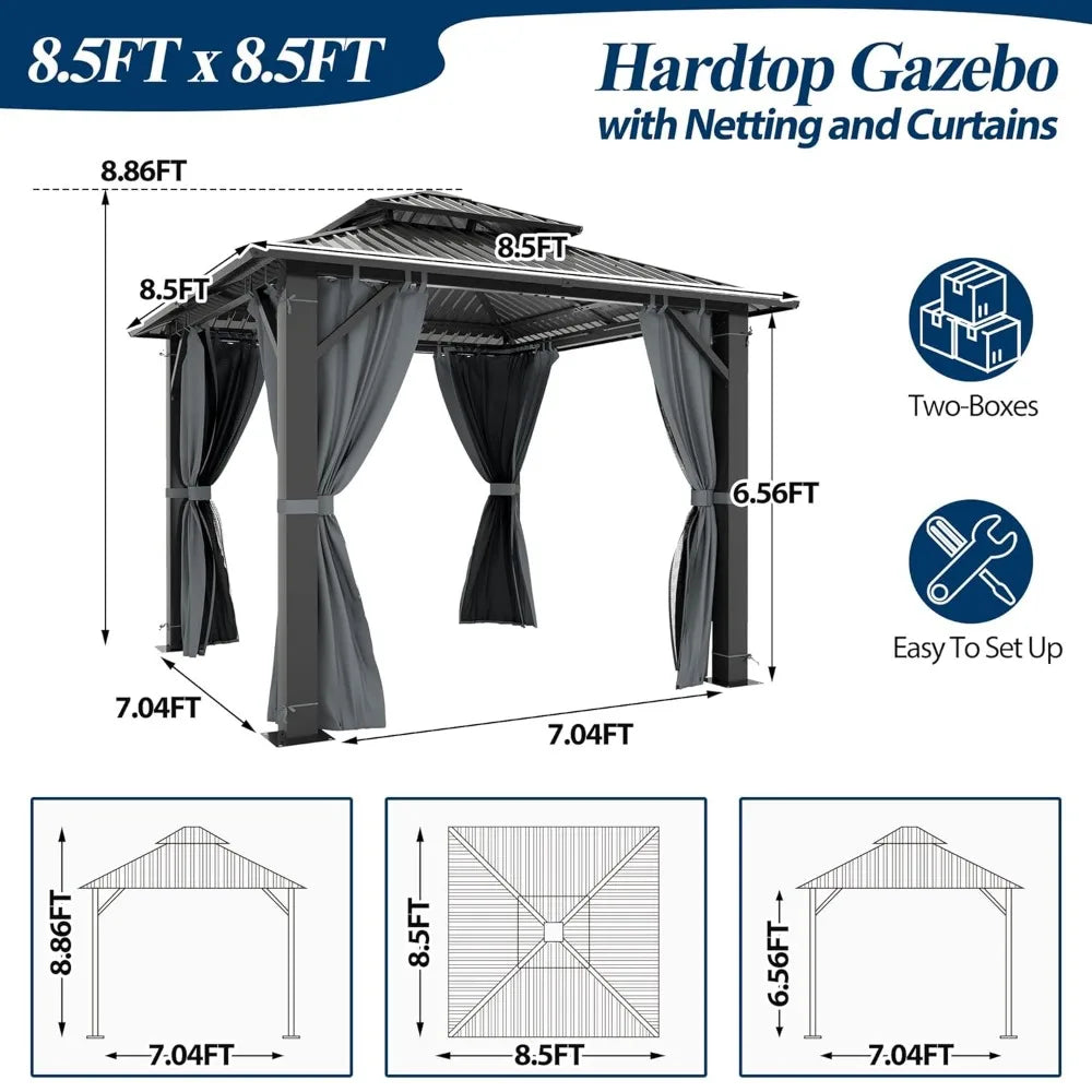 DUOFU Aluminum Hardtop Gazebo With Double Vent Roof Netting Curtains