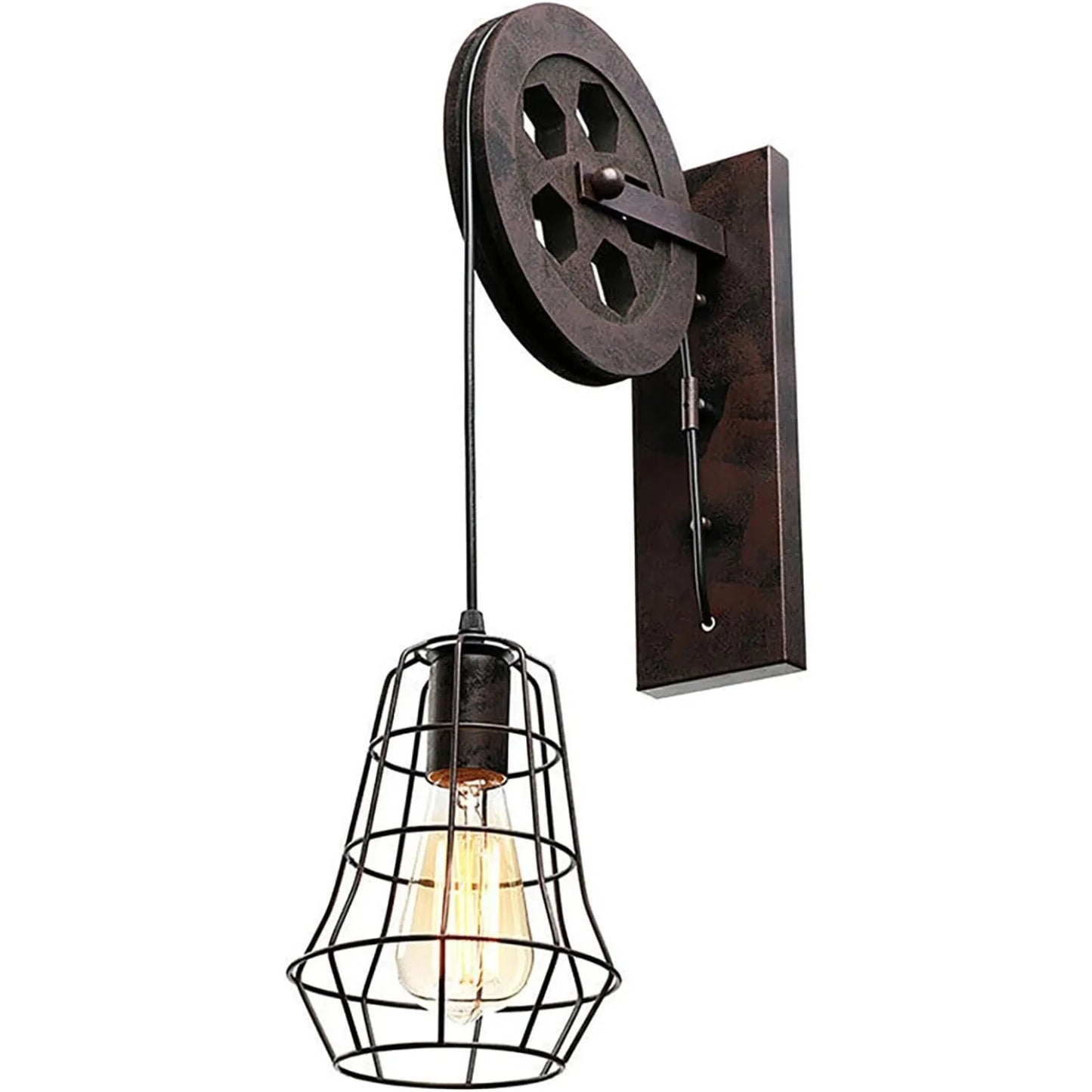 Bymaocar Industrial Wall Sconce Lift Pulley Vintage Farmhouse Lamp