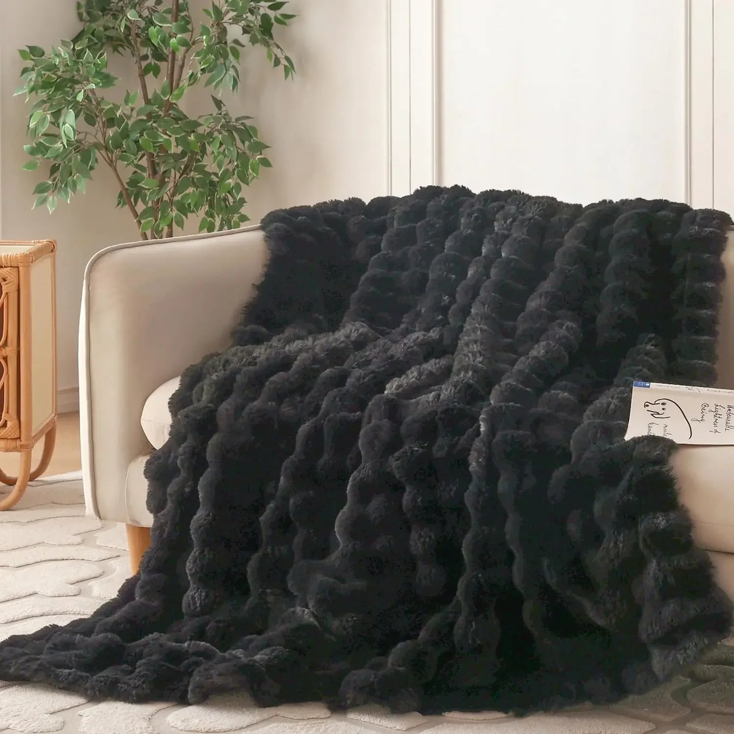 Faux Fur Throw Blanket With Bubble Pattern For Sofa And Living Room