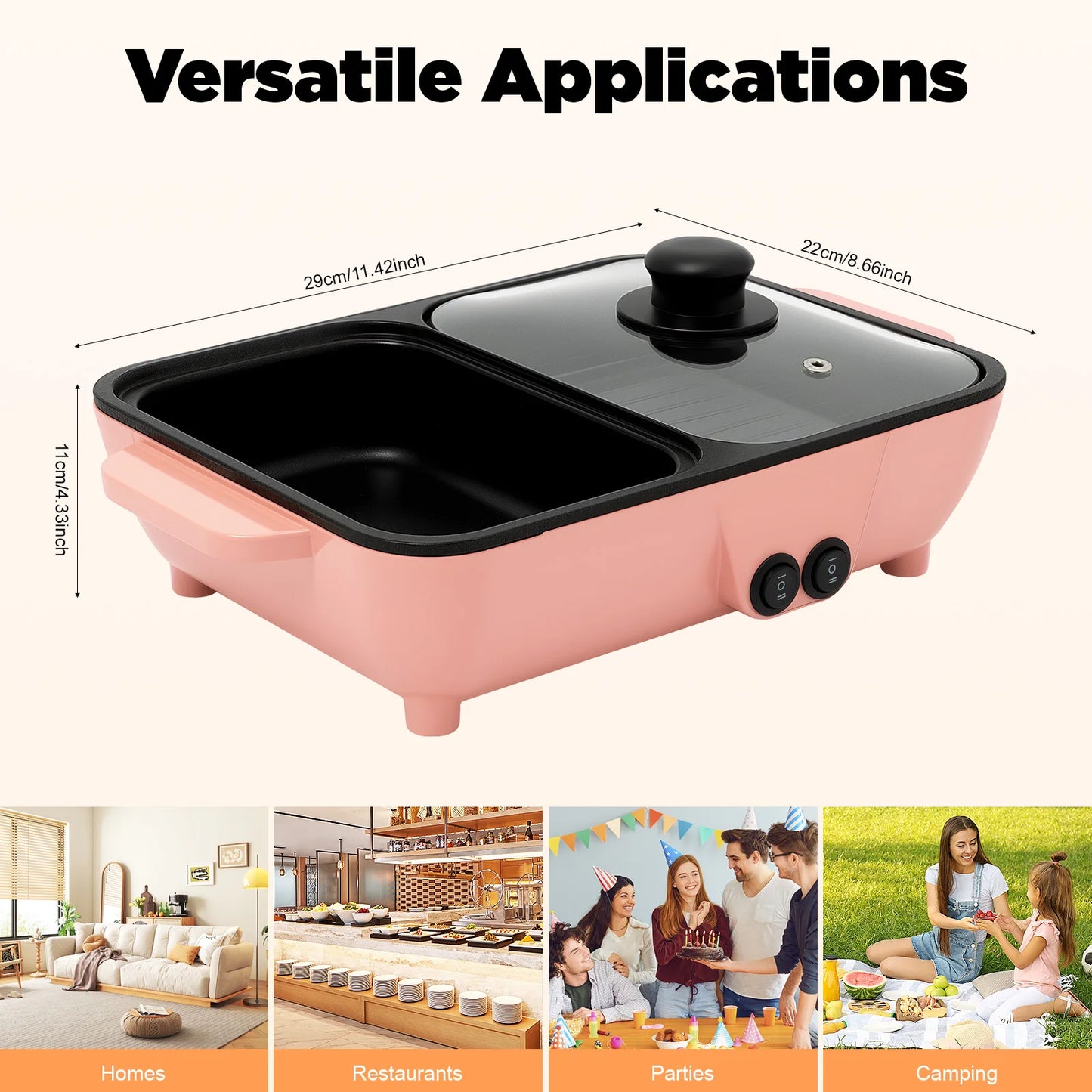 2-In-1 Electric Hot Pot With Griddle And Nonstick Pan