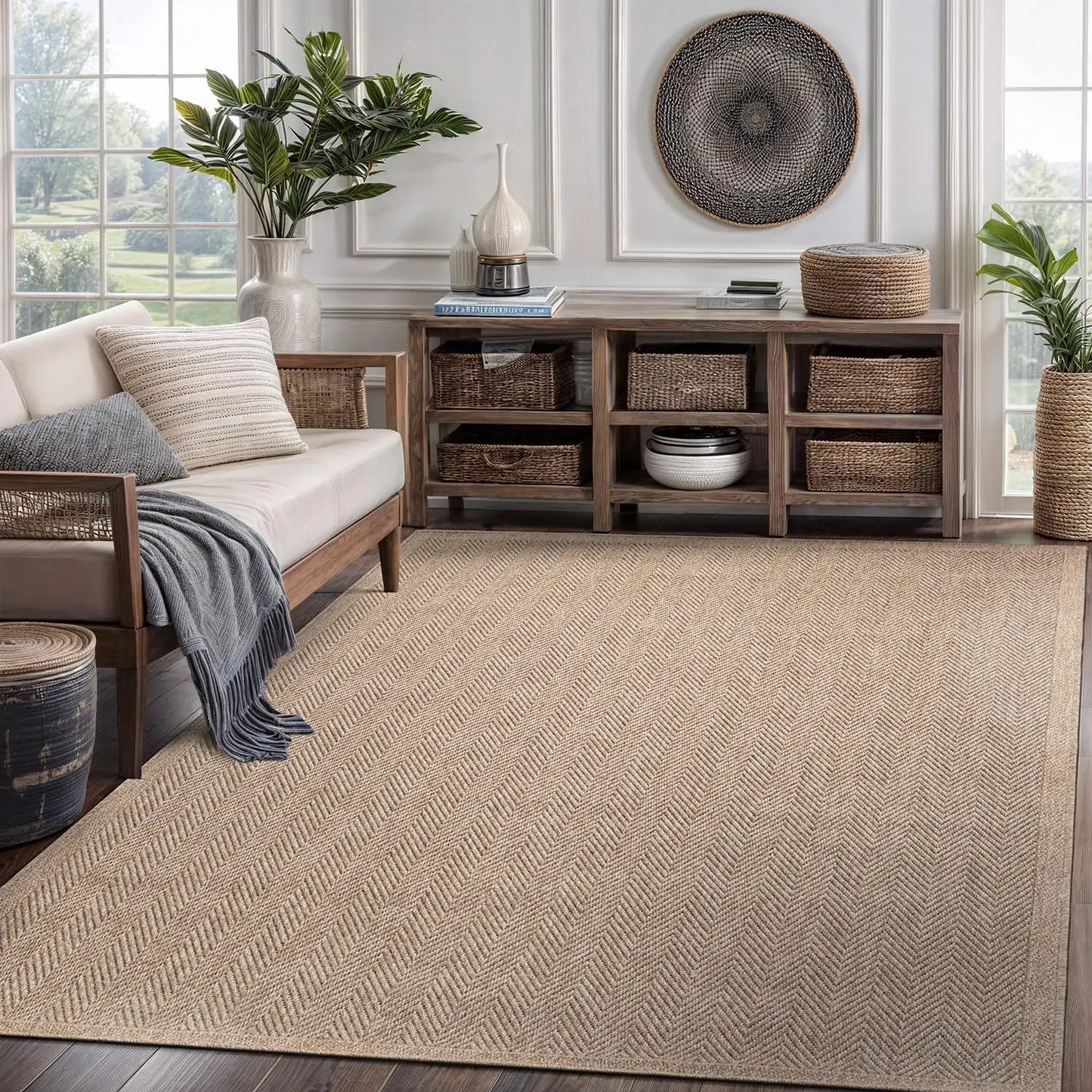 Natural Fiber Seagrass Area Rug For Indoor Outdoor Living Spaces