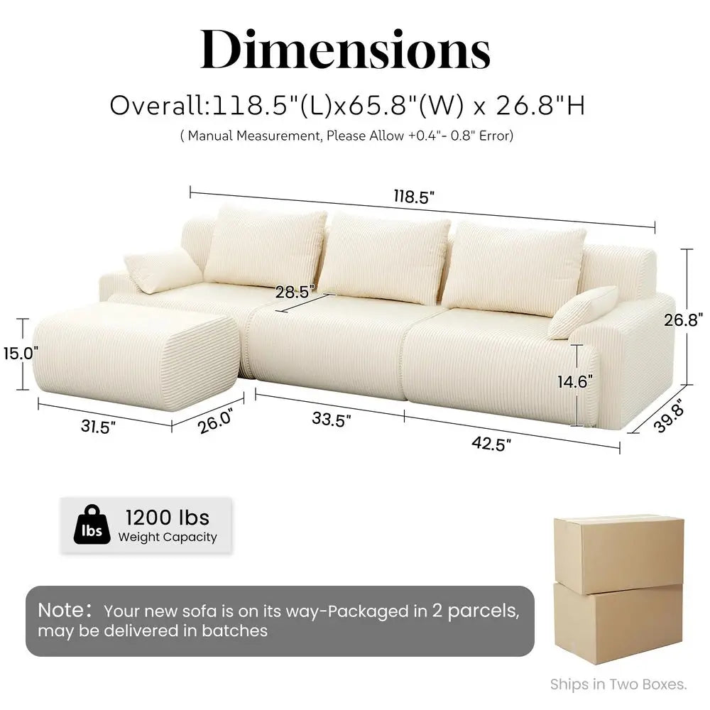 Boneless Cloud Sectional Couch With Curved L-Shape Design