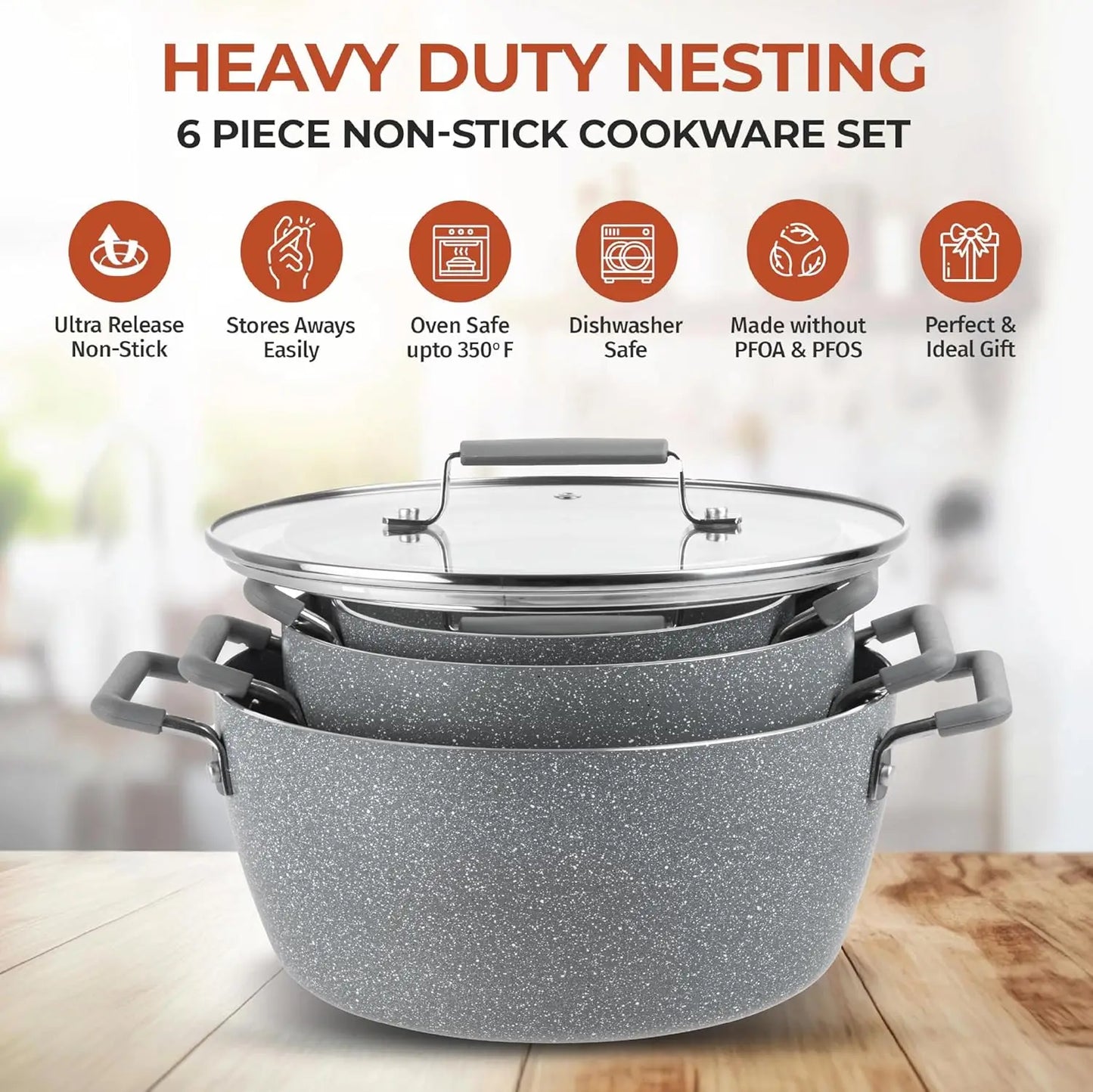 Nonstick Stackable Pots Set With Lids Space Saving Cookware