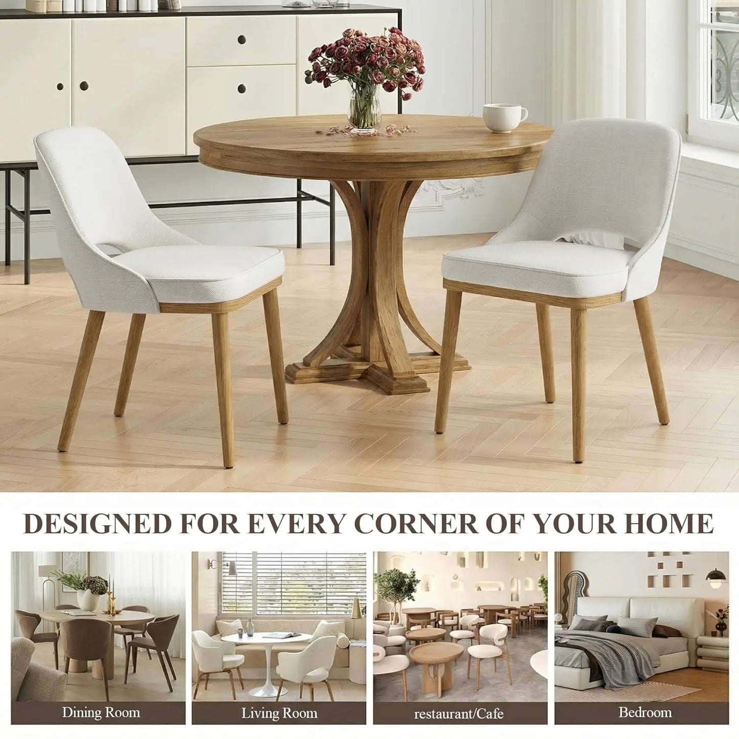 Modern Upholstered Dining Chairs Set Of 4 With Open Back Ergonomic