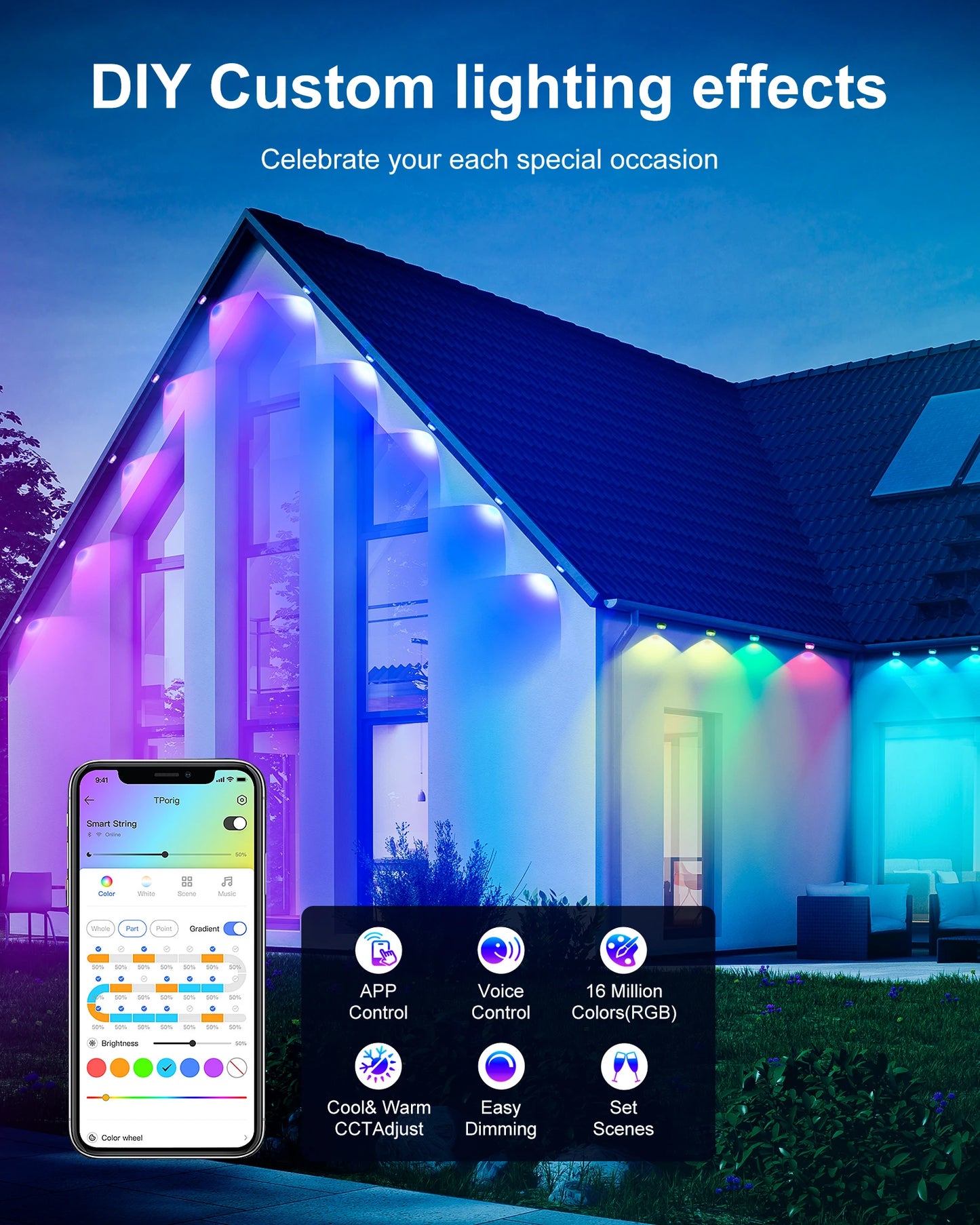 Aiopp Permanent Outdoor Lights RGBIC LED IP67 Waterproof