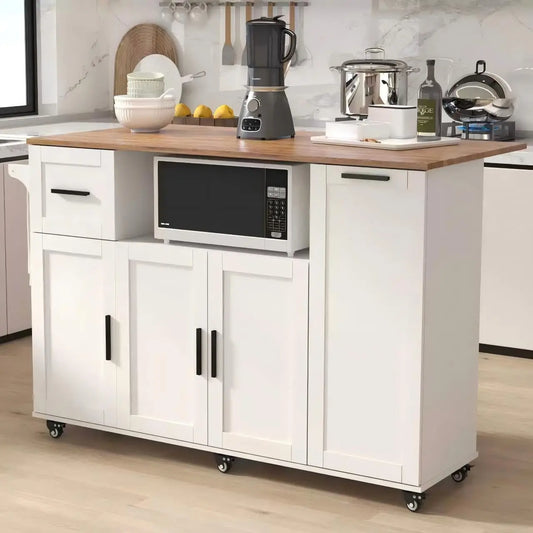 Kitchen Storage Island With Drop Leaf And Rolling Cabinet Cart