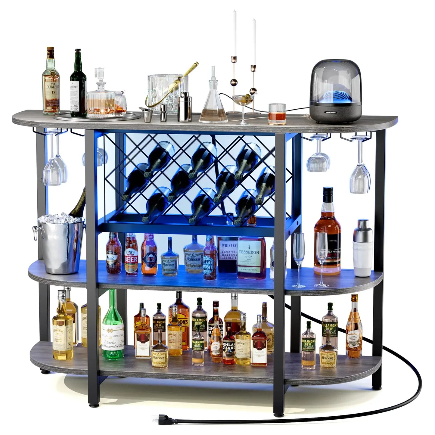 JHK Living Room LED Bar Cabinet With Storage And Charging