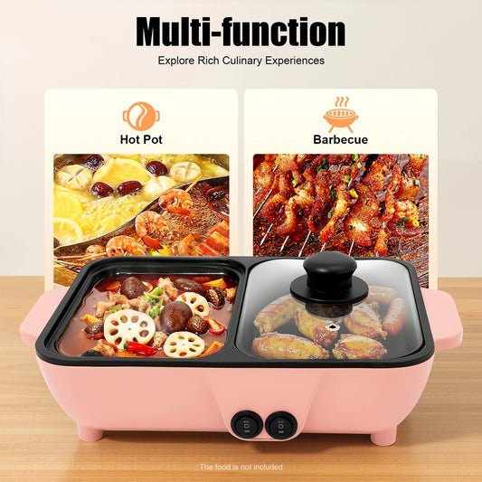 2-In-1 Electric Hot Pot With Griddle And Nonstick Pan