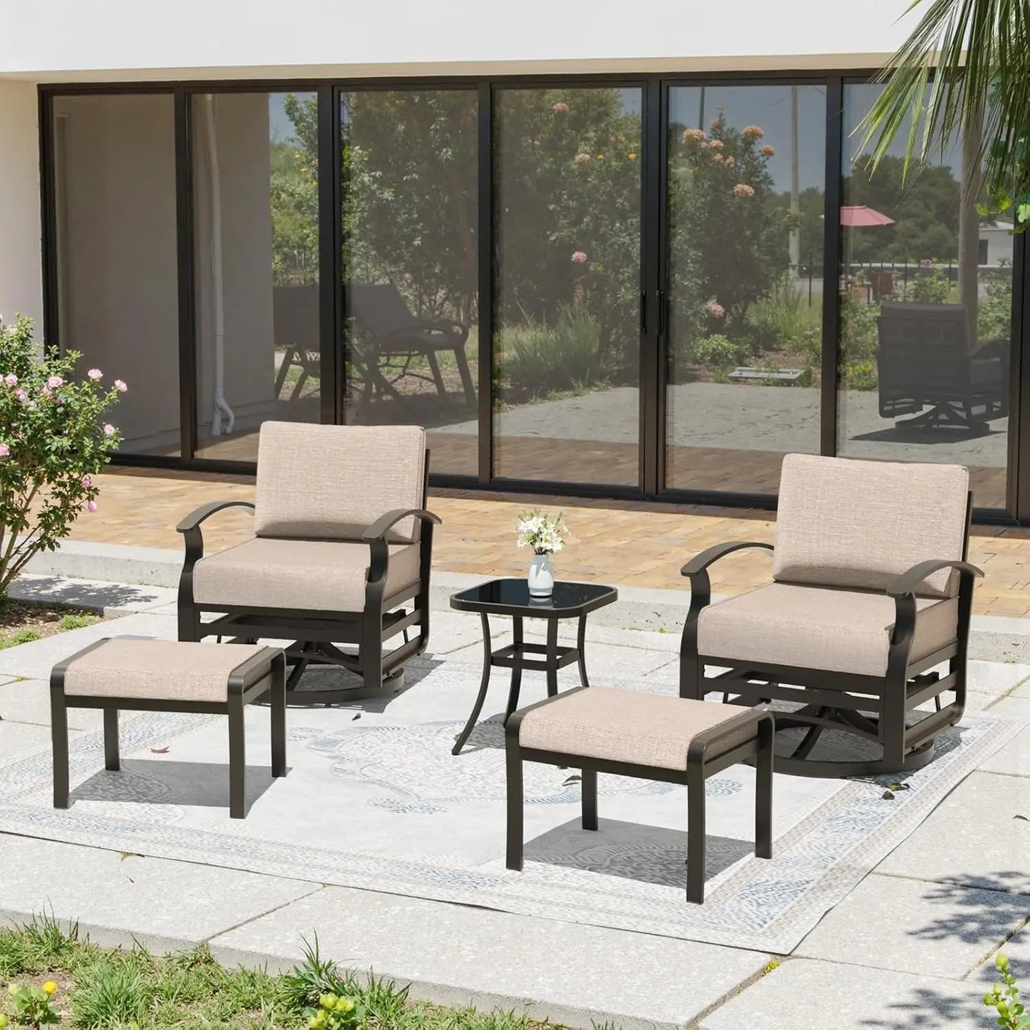 GUOHE Aluminum Patio Set With Swivel Chairs And Ottomans