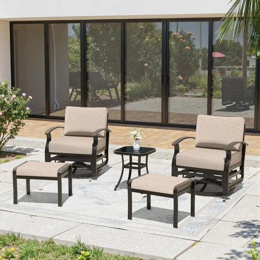 GUOHE Aluminum Patio Set With Swivel Chairs And Ottomans