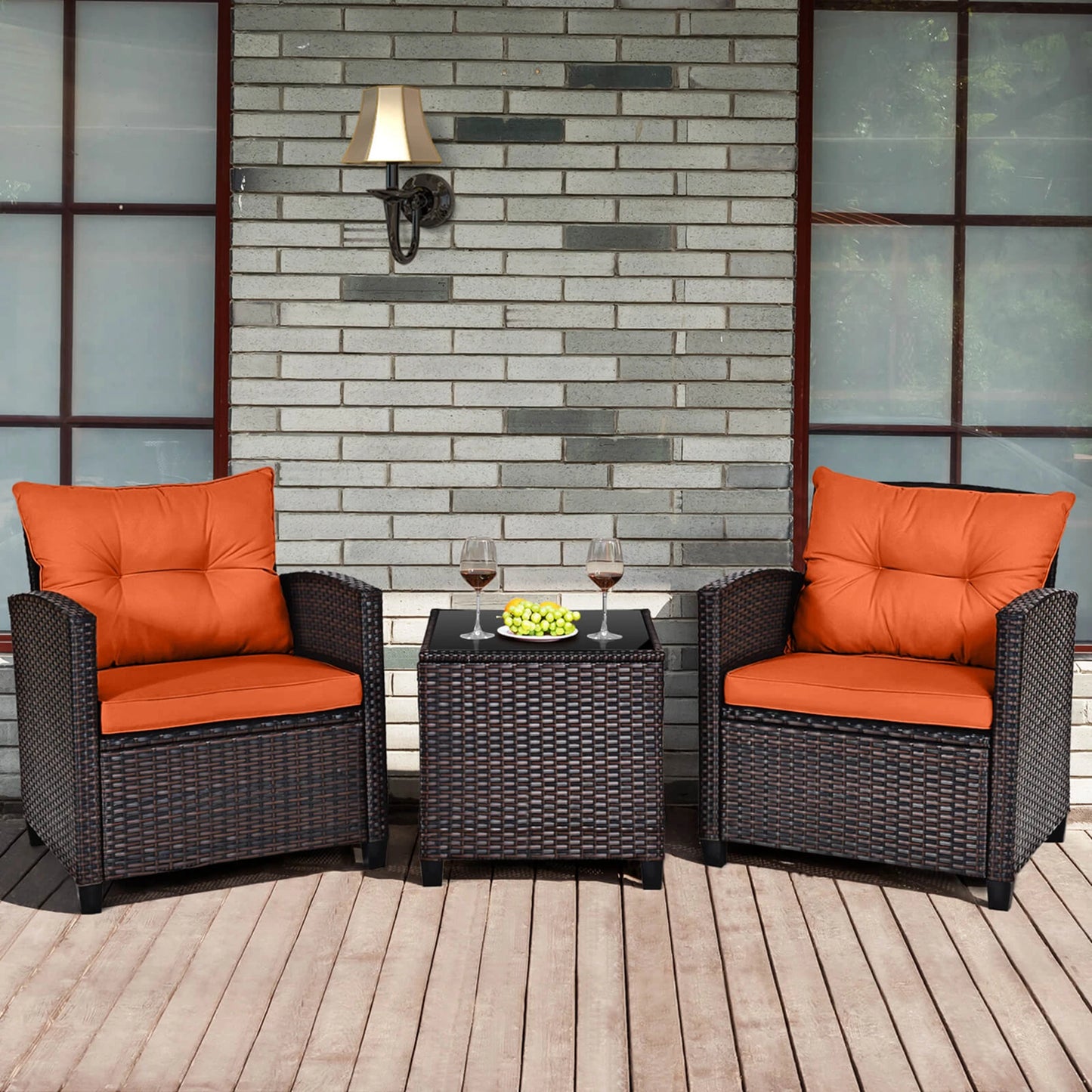HOMASIS 3 Piece Patio Rattan Furniture Set Cushioned Sofa