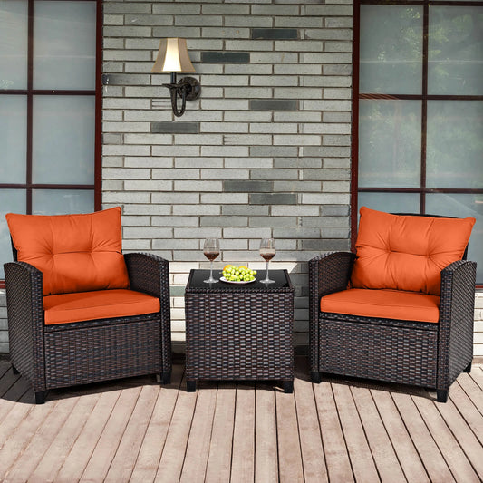 HOMASIS 3 Piece Patio Rattan Furniture Set Cushioned Sofa