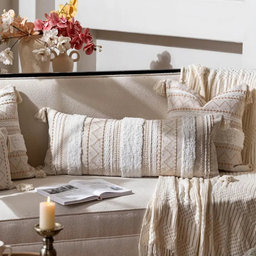 Boho Tufted Lumbar Pillow Cover For Bed Throw Cushion