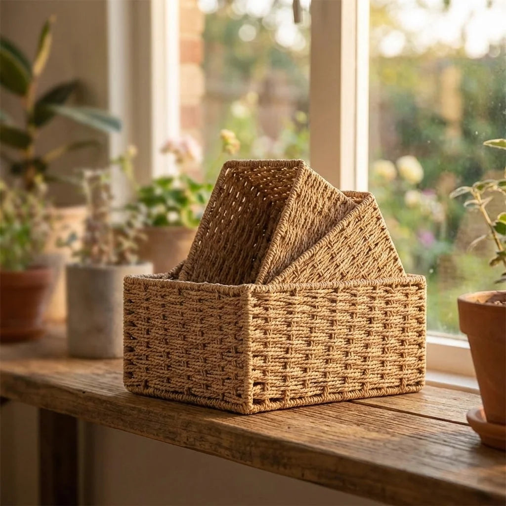 Woven Storage Basket Portable Large Capacity Organizer