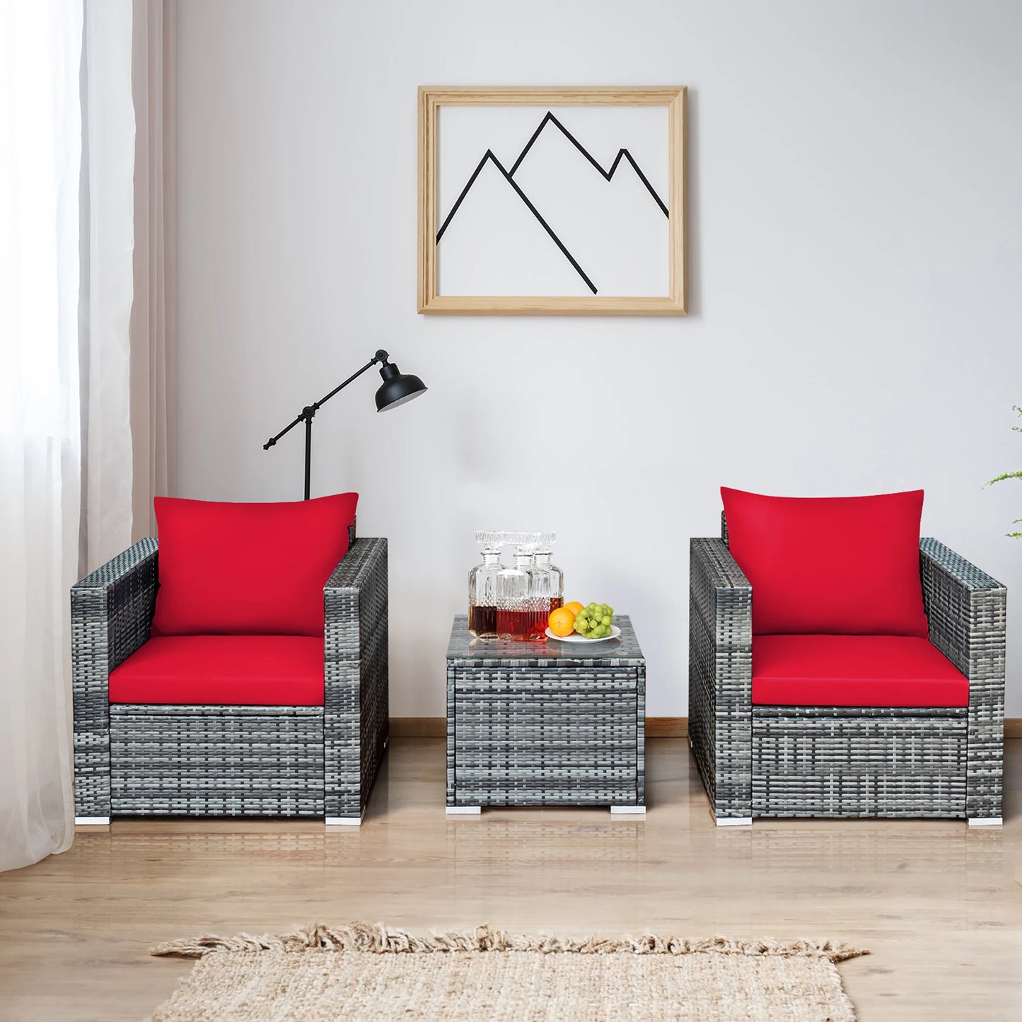 HOMASIS 3 Piece Patio Rattan Bistro Set With Cushioned Chairs