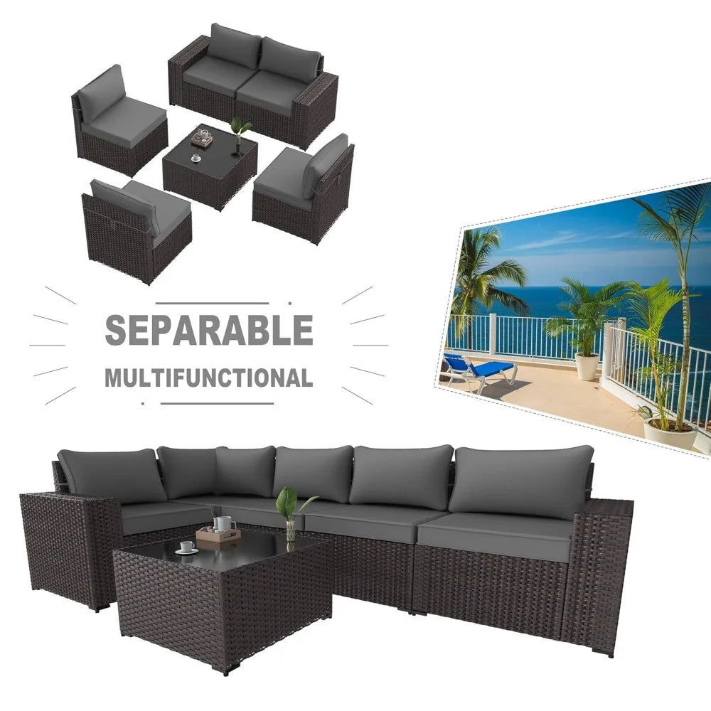 Frame 6-Piece Outdoor Patio Sectional Furniture Set In PE Rattan