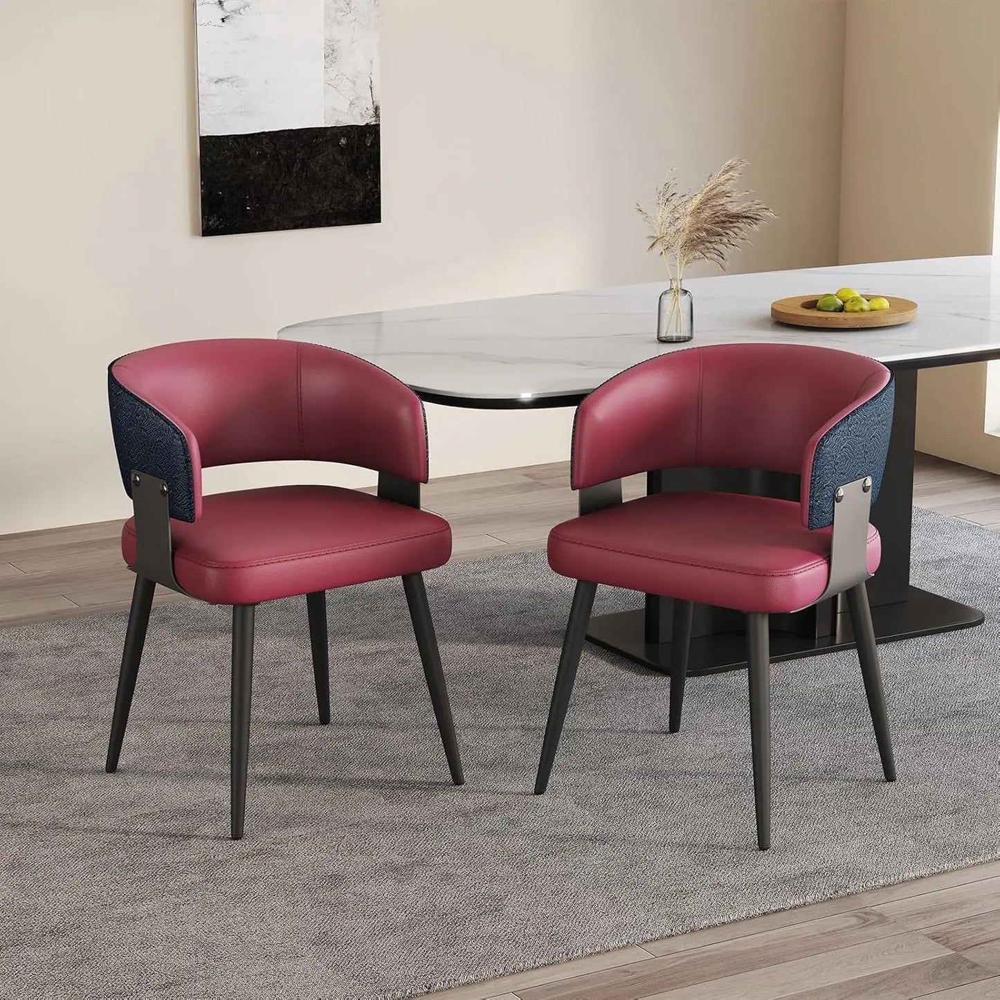 GUOHE Modern Dining Chairs Set Of 2 Upholstered Faux Leather