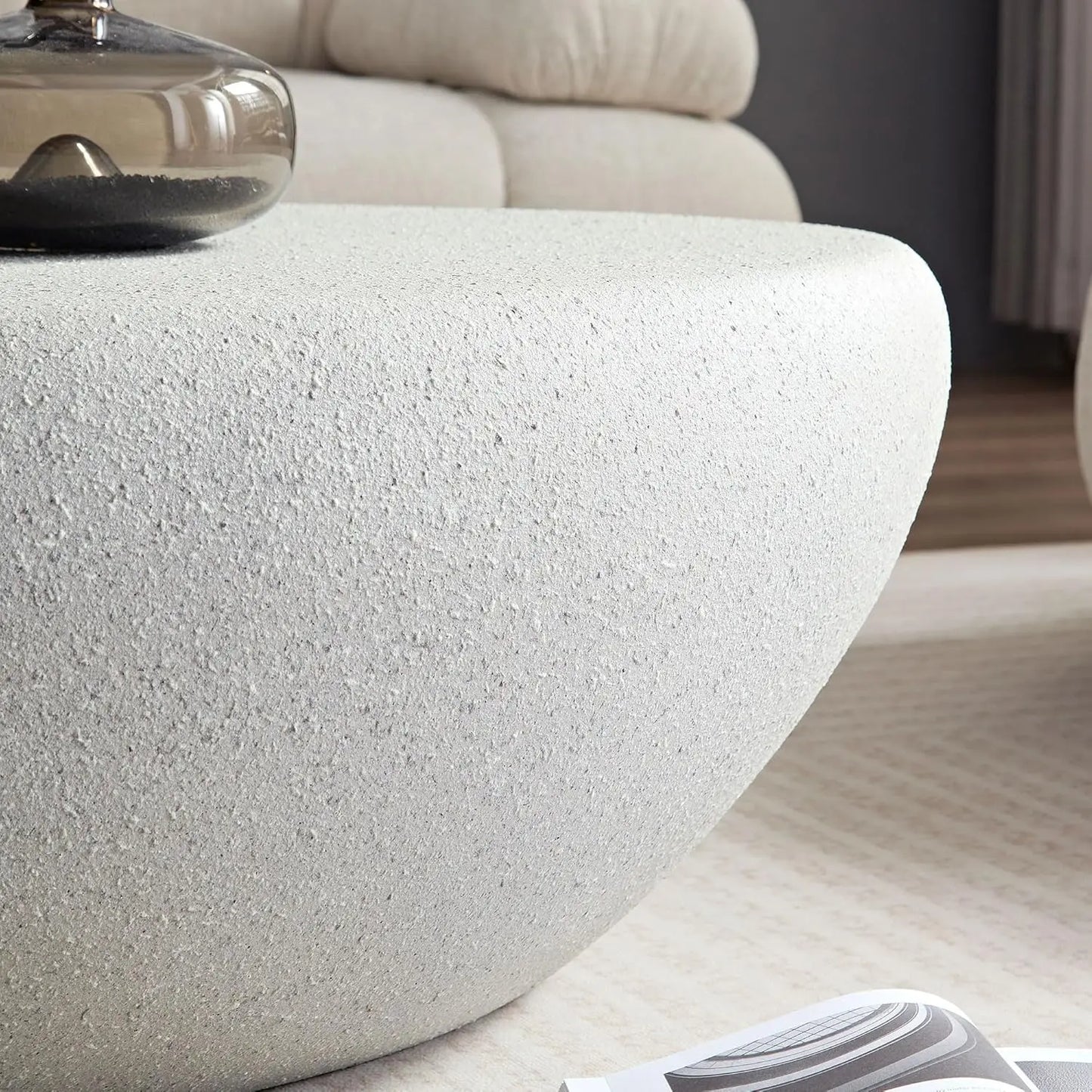 Oval Faux Stone Coffee Table Fiberglass Minimalist No Assembly