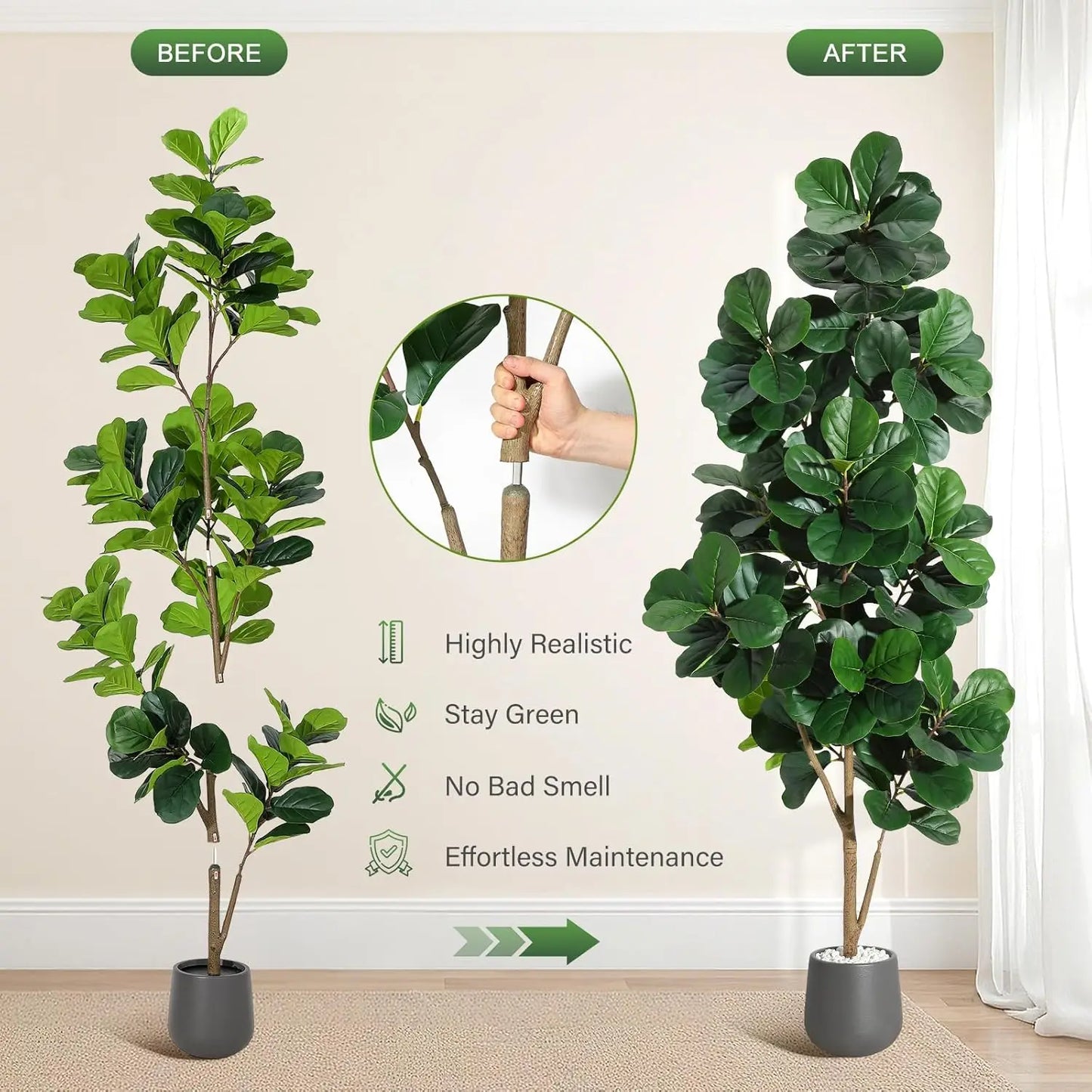 HiMISS Fiddle Leaf Fig Tree Artificial In Planter Home Decor