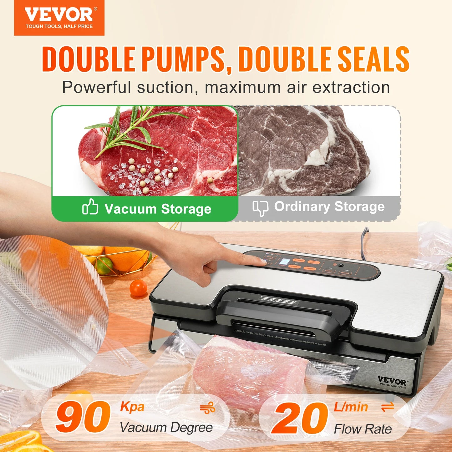 Succebuy Vacuum Sealer 90KPa 130W Free 10 Vacuum Bags