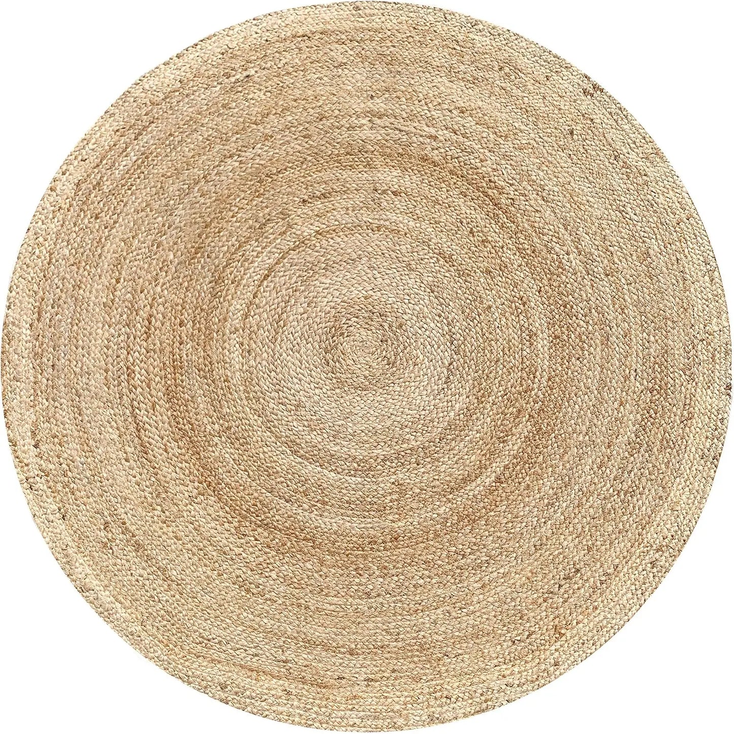 Hand Woven Jute Braided Round Rug Natural Reversible Living Room