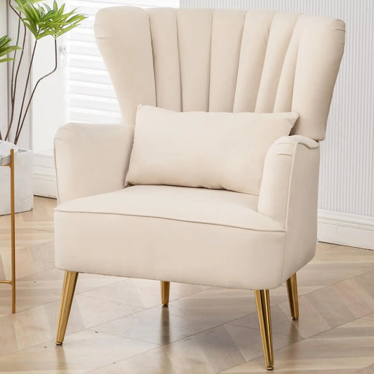 Wingback Armchair With Pillow Upholstered Reading Chair For Living Rooms